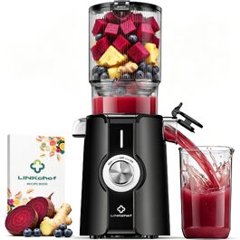 Шнекова соковижималка LINKChef Slow Juicer для овочів та фруктів, широкий завантажувальний отвір 115 мм, потужність 200 Вт, BPA-free, чорна