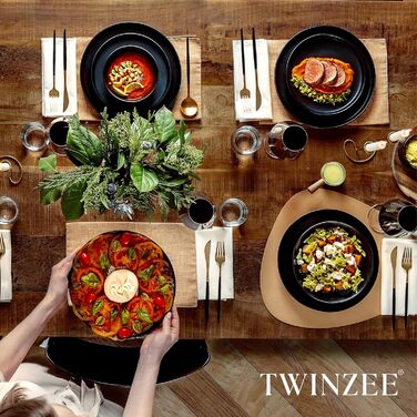 Набір посуду Twinzee Steinzeug Schwarz: 24 елементи (тарілки, миски) - міцний, елегантний, для мікрохвильовки та посудомийної машини