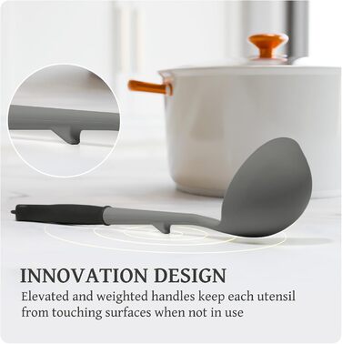 Набір кухонних аксесуарів Kikcoin 43 шт. - Силіконовий набір кухонних інструментів, безпечний для миття в посудомийній машині, лопатки для антипригарного посуду, 230°C, термостійкі кухонні помічники з підставкою, BPA-free, колір: авокадо (сірий)
