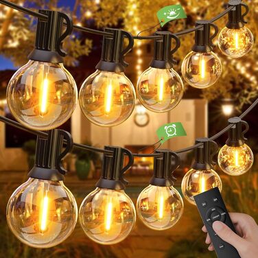 LED гірлянда GLUROO для вулиці, 7.6м, 12+1 лампочки G40, тепле світло, вологостійка, для саду, вечірок, диммер