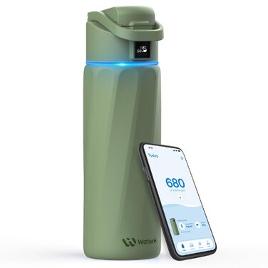 Смарто-пляшка WaterH Boost з нагадуванням про воду, 710 мл, зелена. Вакуумна ізоляція, нержавіюча сталь, BPA-free. Пляшка з APP для контролю пиття