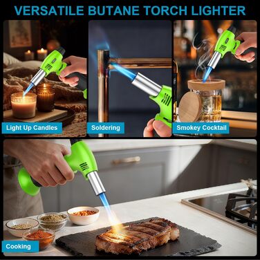 Кулінарний пальник для Крем-брюле, міні-пальник з регулюванням полум'я та захисним замком для десертів та BBQ, зелено-чорний (газ не входить)
