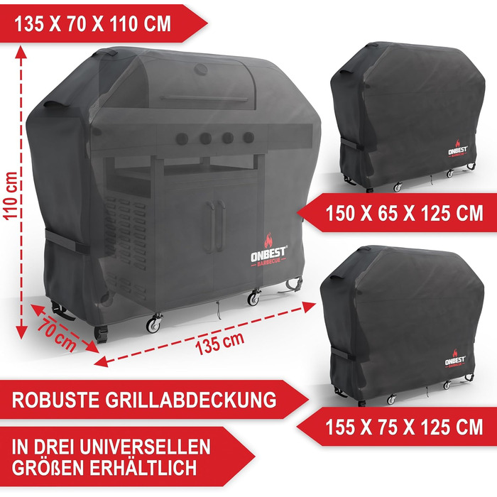 Чохол для гриля ONBEST 135x70x110 см, водонепроникний, 600D Оксфорд, вентиляція, захист від пилу та дощу, для вуличного гриля