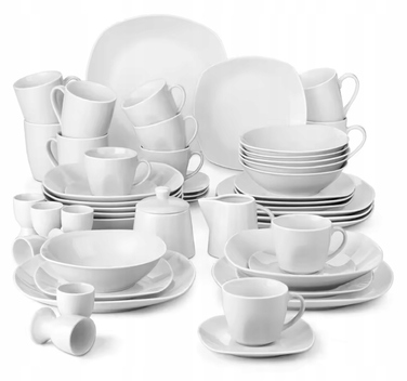 Елегантний білий порцеляновий обідній сервіз на 6 осіб, 50 предметів