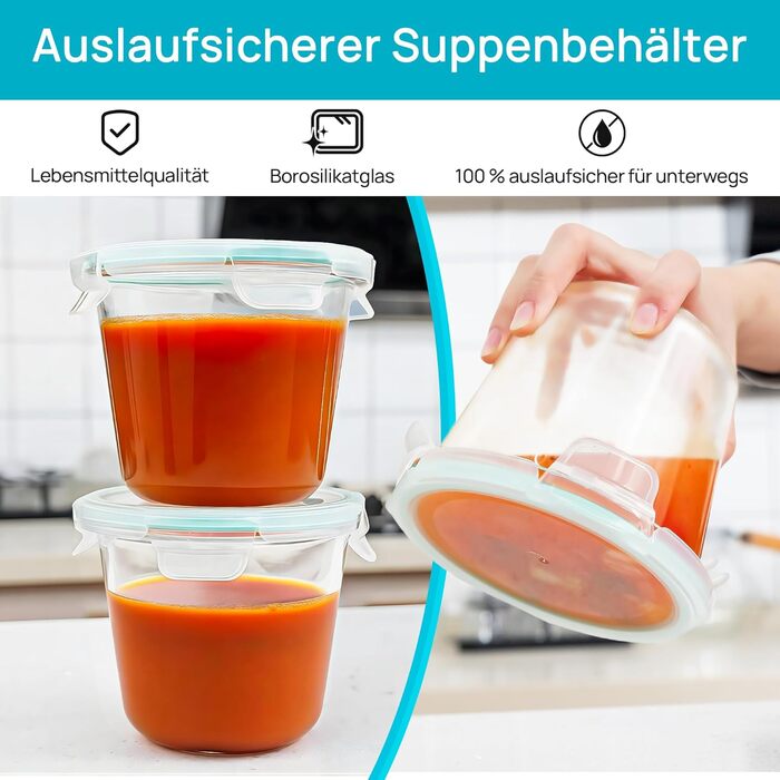 Набір контейнерів для їжі Vtopmart (15 шт.) з кришкою, скляні дозовані контейнери, для зберігання їжі, сумісні з мікрохвильовою піччю, морозильником та посудомийною машиною (6 шт. супових мисок)