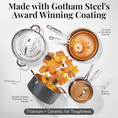 Набір посуду GOTHAM STEEL 12 предметів: каструлі та сковороди з антипригарним покриттям, кераміка, блакитний, без PFOA, від Шефа Даніеля Гріна
