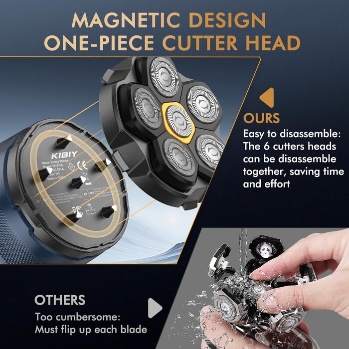Електричний голчастий стайлер для голови Kibiy з 6 магнітними головками, IPX7 водонепроникний, LED-дисплей, зарядка Type-C, неслизький дизайн