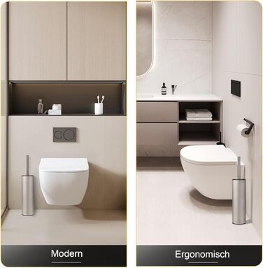 Підлогова щітка для унітазу Dazi з нержавіючої сталі, металева, матова, з 2 довгими щітками для глибокого очищення, запобігає розбризкуванню та засміченням (нікель)