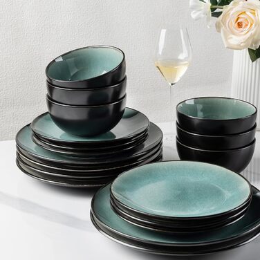 Набір посуду GBhome з каменю, 18 предметів, ручна робота, для 6 осіб, мікрохвильова та посудомийна машини, набір тарілок та мисок, Petrol