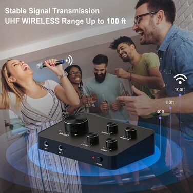 UHF мікрофонний комплект DigitConvert: 2 бездротові мікрофони з діапазоном 100ft для караоке, співу, церкви та PA систем