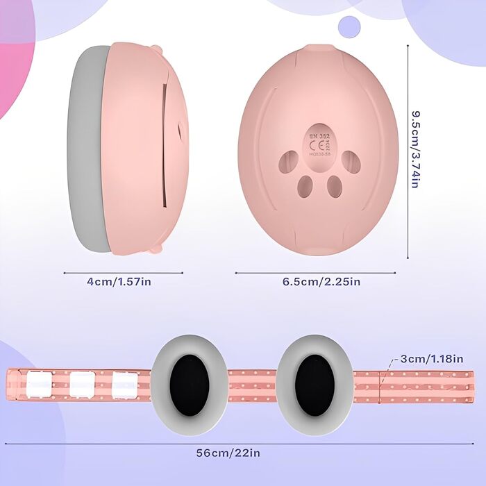 Навушники для захисту від шуму для немовлят та малюків (0-36 місяців), високоякісні дитячі навушники з регульованим антиковзним стрічкою, ідеально підходять для повсякденного використання, сну та подорожей, рожеві