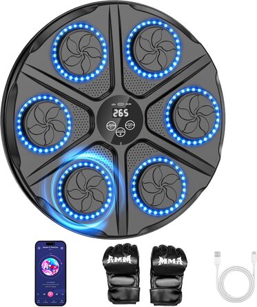 Музична бокс-машина YORRAKA для дорослих з LED-підсвіткою та Bluetooth - бокс-тренажер з 12 режимів швидкості та підрахунку ударів