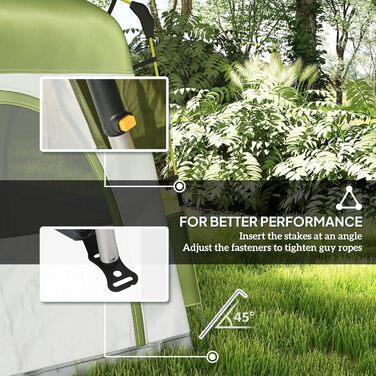 Намет Outsunny Pop-Up для 3 осіб, UV 50+, зелений: сімейний кемпінговий намет з гачками, 4 дверима, вікнами та водонепроникністю 1000 мм