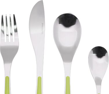 EXZACT Cutlery Set with Stand / 24 PCS Stainless Steel Cutlery Set in a Plastic Holder - Colored Handles - 6 x Forks, 6 x Knives, 6 x Spoons, 6 x Teaspoons - Green (EX153 x 24)