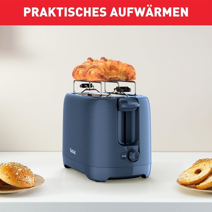 Tefal TT2M14 Morning Toaster | Two-Slot | Elegant Design | Bun Warmer | 7 Browning Levels | Extra-Wide Slots | Stop Function | Wanted Blue