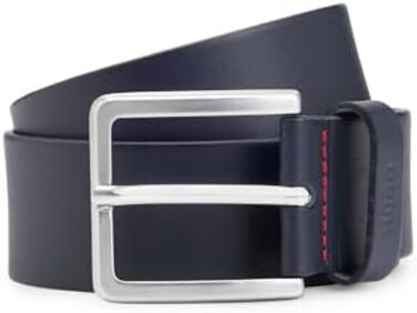 Чоловічий шкіряний ремінь HUGO Gionios з текстурою та металевими деталями (115, Navy410)
