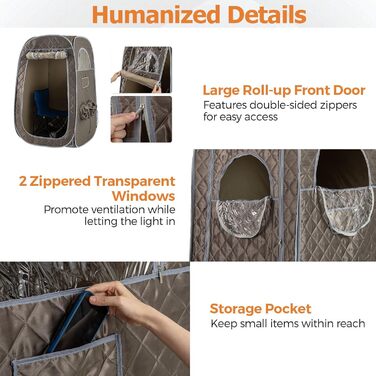 Портативна парова сауна HOMASIS для дому з генератором пари 3 літри, з пультом дистанційного керування, 9 температурних режимів та 9 таймерів, мобільний сауна-тент з відкидним стільцем та масажером для ніг (сірий)