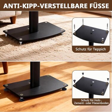 Підставка для акустики 65-85 см, регульована по висоті, дерев'яні підставки для сателітної акустики 4-10 дюймів, 20 кг вантажопідйомність, набір 2 шт. (Чорний - Метал)