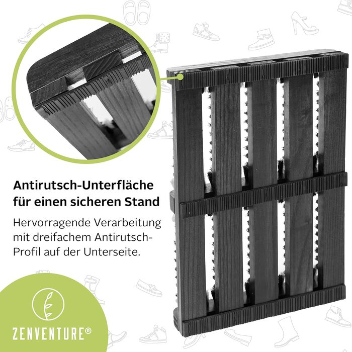 ZENVENTURE® Shoe Scraper - Robust shoe scraper for indoor & outdoor use - Made of durable hawthorn wood & with anti-slip profile [36 x 27 x 5 cm] - Shoe cleaner for home and on the go (Black)