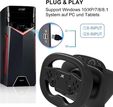 Руль для ПК DOYO з педалями та перемикачем передач, 270° оберт, Bluetooth, вібрація, сумісний з PC, PS3, PS4, Switch, Android, чорний