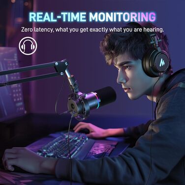 Мікрофон MAONO PD200XS XLR/USB: Набір для стримінгу, запису та геймінгу з RGB підсвіткою, регулюванням гучності та беззвучною кнопкою