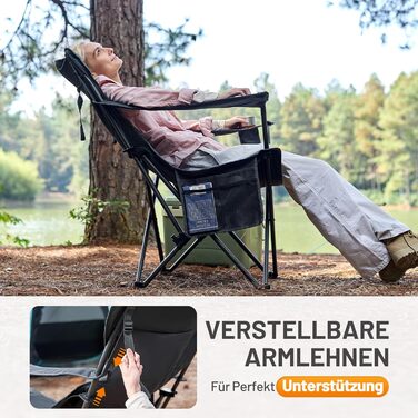 Кемпінговий стілець Timber Ridge складаний, до 180 кг, з регурованою спинкою (3 положення), підлокотниками, тримачем для напоїв та бічною кишенею, ширина сидіння 62 см