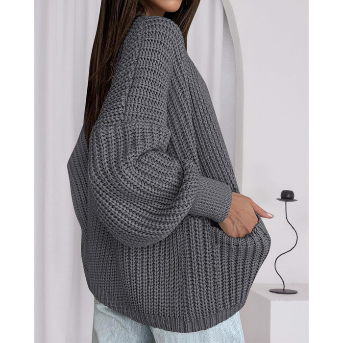 Кардиган жіночий BTFB Oversized в'язаний, відкритий, колір темно-сірий, розмір XXL - осінь/зима 2025