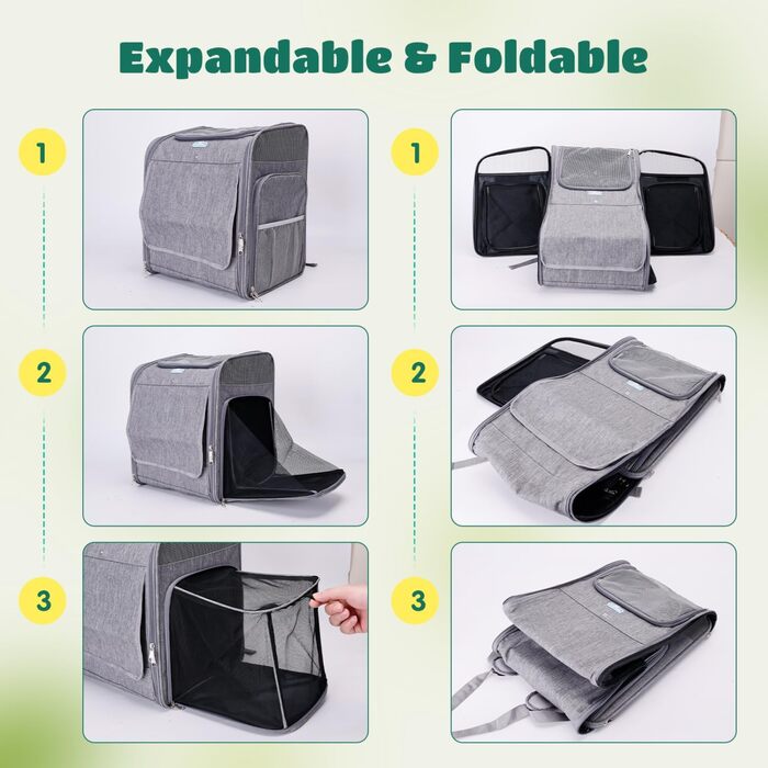 Розширюваний рюкзак для собак та котів Nobleza з сіткою, зручний та складаний, з внутрішньою безпечною лінійкою та килимком, сірий