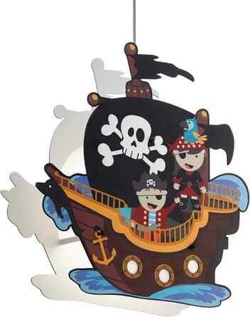 EGLO SAN CARLO Pendant Light for Kids, Children's Lamp with Pirate Motif, Decoration for Boys and Girls, Colorful Pendant Light for Children's Rooms, Pirate Ship Lamp, Steel, 28 W, white