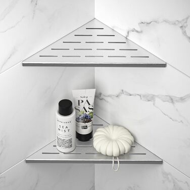 Bernkot Eck Duschregal, Edelstahl 304 Bathroom Shelf for Tiled Walls, Recessed Shelf for Bathroom Renovation (Brushed, 254mm - 2 Pack)
