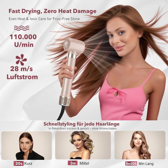 Airstyler 6-в-1: Фен, плойка, об'єм, локони, випрямлення. Рожевий (Champagnerfarben)