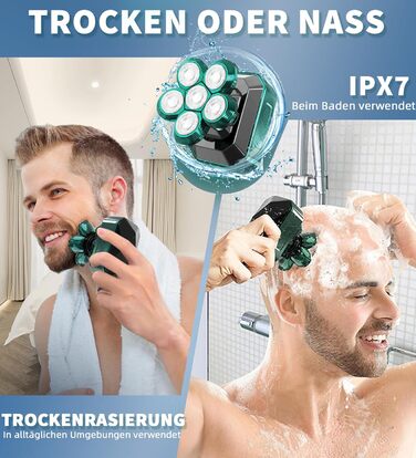 Електричний голкострум для чоловіків Luctry Glatzen Rasierer, 5D голкострум для чоловіків з лисою головою, водонепроникний IPX7, темно-зелений
