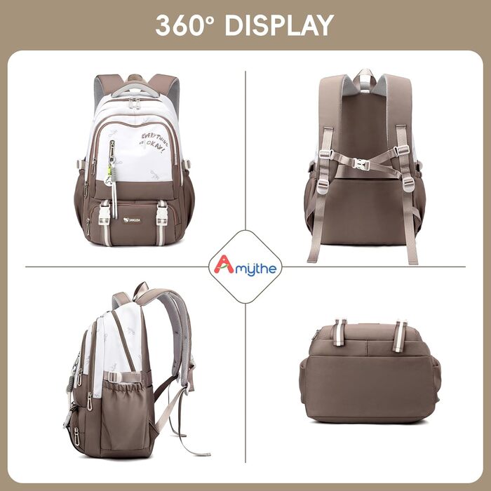 Шкільний рюкзак для підлітків, 36L, для дівчаток 3-9 класів, великий, стильний, для ноутбука 16 дюймів, підходить для валізи (колір: коричневий)