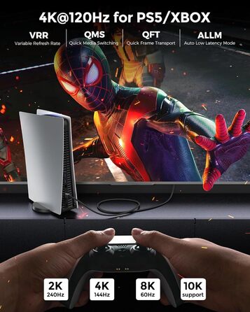 HDMI 2.1 кабель Silkland 2м: 8K@60Hz, 4K@144Hz, eARC, HDR10, Dolby Atmos, 48Gbps, для HDTV, PS5, Switch, PC