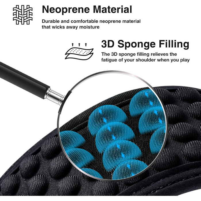 Гітарний ремінь LEKATO з 3D неопреновим наповнювачем, ширина 3 дюйми, довжина 114–139 см, регульований ремінь для бас-гітари та електрогітари з шкіряними кінцями