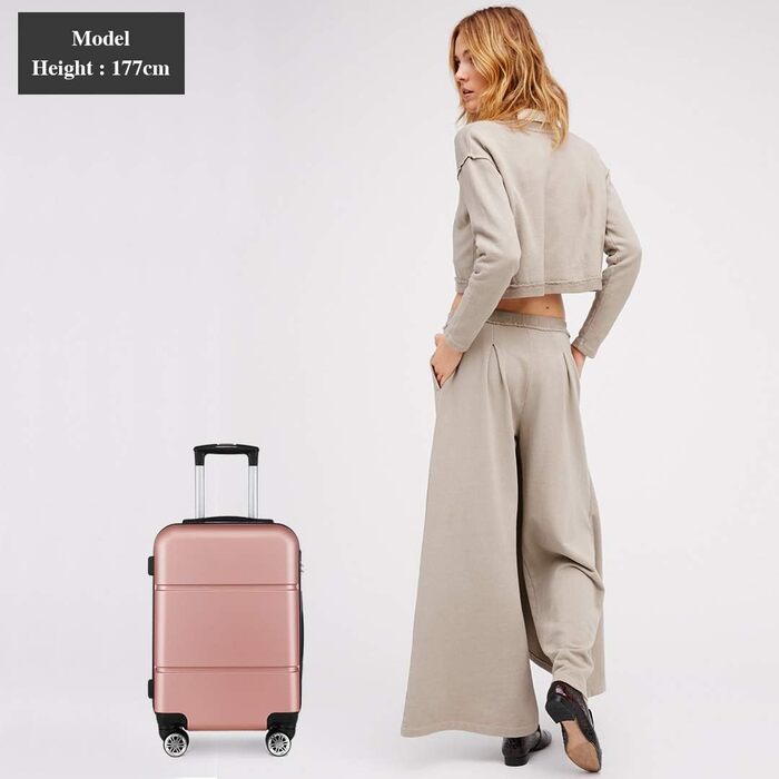 Валіза ручної поклажі KONO 55x38x22 см, 33 літри, ABS, рожево-золотий колір