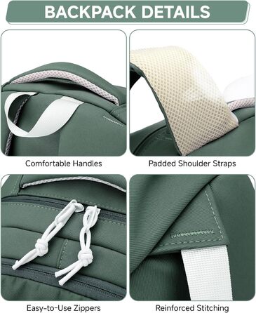 Дитячий рюкзак для підлітка, шкільний рюкзак для дівчинки з багатьма відділеннями, рюкзак для учнів 3-5 класів, середньої та старшої школи, нейлоновий рюкзак для подорожей та відпочинку (зелений)