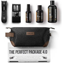 Набір Perfect Package 4.0 від MANSCAPED®: тример для тіла The Lawn Mower® 4.0, лосьйон та гель для душу, тонер для тіла, набір для догляду за нігтями, сумка та 3 підставки для гоління