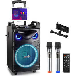 Moukey Karaoke Машина MK3021: Караоке система з вокером 26см, твітером 8см, 2 мікрофонами, Bluetooth, світло, AUX/USB/TF/FM