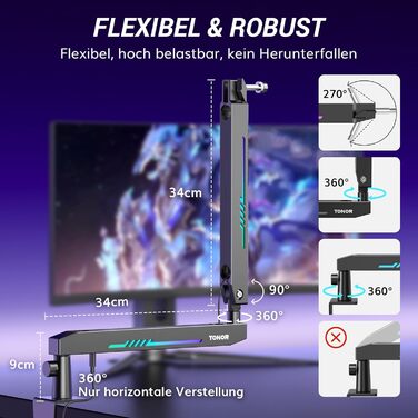 Кріплення для мікрофона TONOR RGB T90LP з підсвічуванням, для стрімінгу та студії