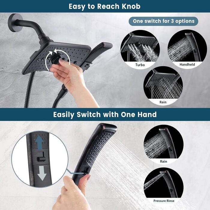 BRIGHT SHOWERS Dual Shower Head Combo Set, Handheld Shower Head, Rainfall Shower Head, Combo with Black Face, 152.4 cm (60 inch) Stainless Steel Shower Hose, (2.5 Gallon Per Minute, Oil Rubbed Bronze)