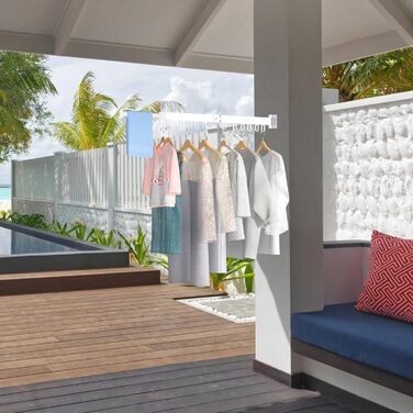 Висувна сушарка для білизни настінна з гачками. Компактна сушарка для балкона, білизни, ванної кімнати, спальні (Білий, 2 розкладні полиці, Білий)