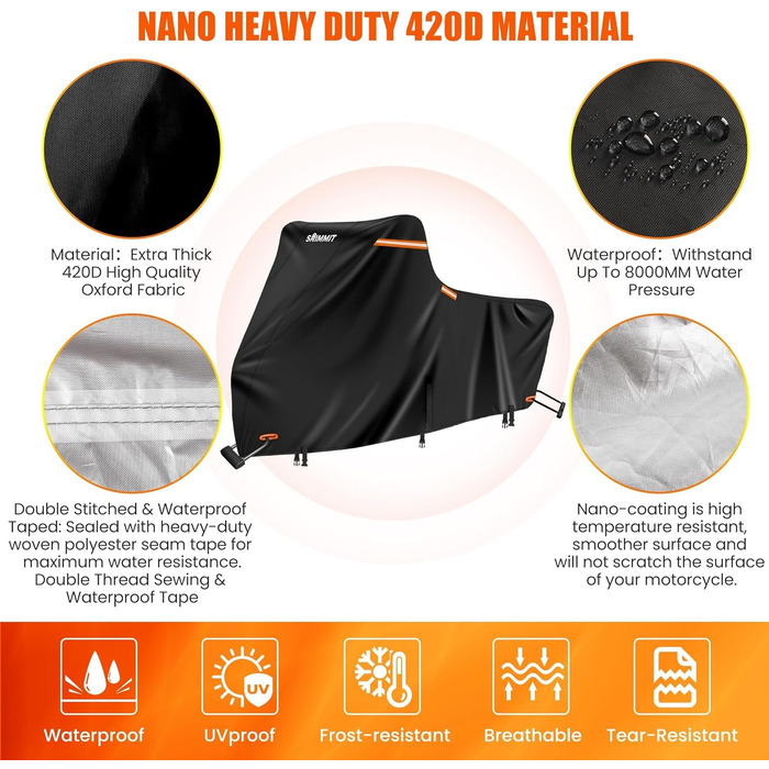Чохол для мотоцикла Harley Davidson Touring, 3XL, 420D, захист від УФ, дощу та пилу, преміум-якість, чорний-помаранчевий