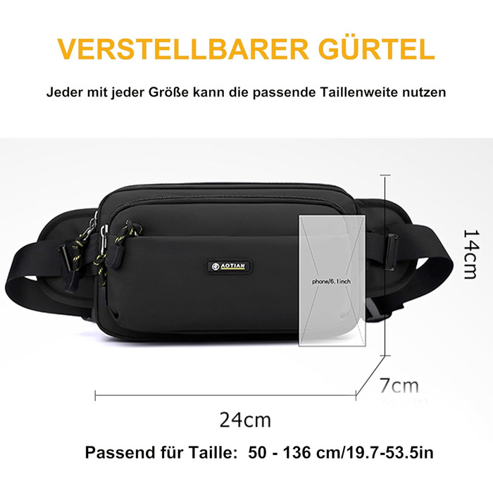Водонепроникна поясна сумка на пояс для чоловіків та жінок. Спортивна сумка-фляга з 6 кишенями на блискавці. Виготовлена з нейлону, ідеальна для прогулянок з собакою, відпочинку на природі, бігу, подорожей та походів.