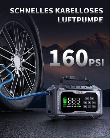 Пусковий пристрій (бустер) для авто 8000A з компресором 160 PSI та повітродувкою, Powerbank, чорний