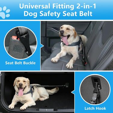 Автомобільний поводок для собак, безпечний, регульований, з надійним замком та амортизатором, чорний