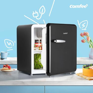 Mini-холодильник Comfee RCD50DK1RT(E) / Ретро холодильник 47л / Чорний / Енергоефективний / Регулювання температури