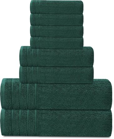 Набір рушників Tens Towels з 100% бавовни, 8 предметів (2 великі банні, 2 для рук, 4 маленькі), гігієнічні та гігроскопічні, колір: мисливський зелений