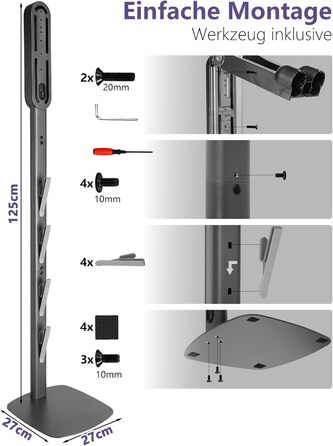 Кріплення та зарядний стан для пилососів Dyson V8–V15 та Gen5 – настінний тримач для акумуляторного пилососа з органайзером для насадок, щіток та кабелю, темно-сірий