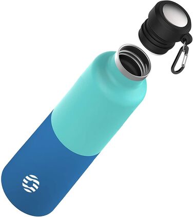 Термос-бутилка FEIJIAN FJbottle 316 з нержавіючої сталі 1000 мл, вакуумна, із карабіном, BPA-free, герметична спортивна пляшка для води, для спорту, роботи й подорожей, зелена+синя